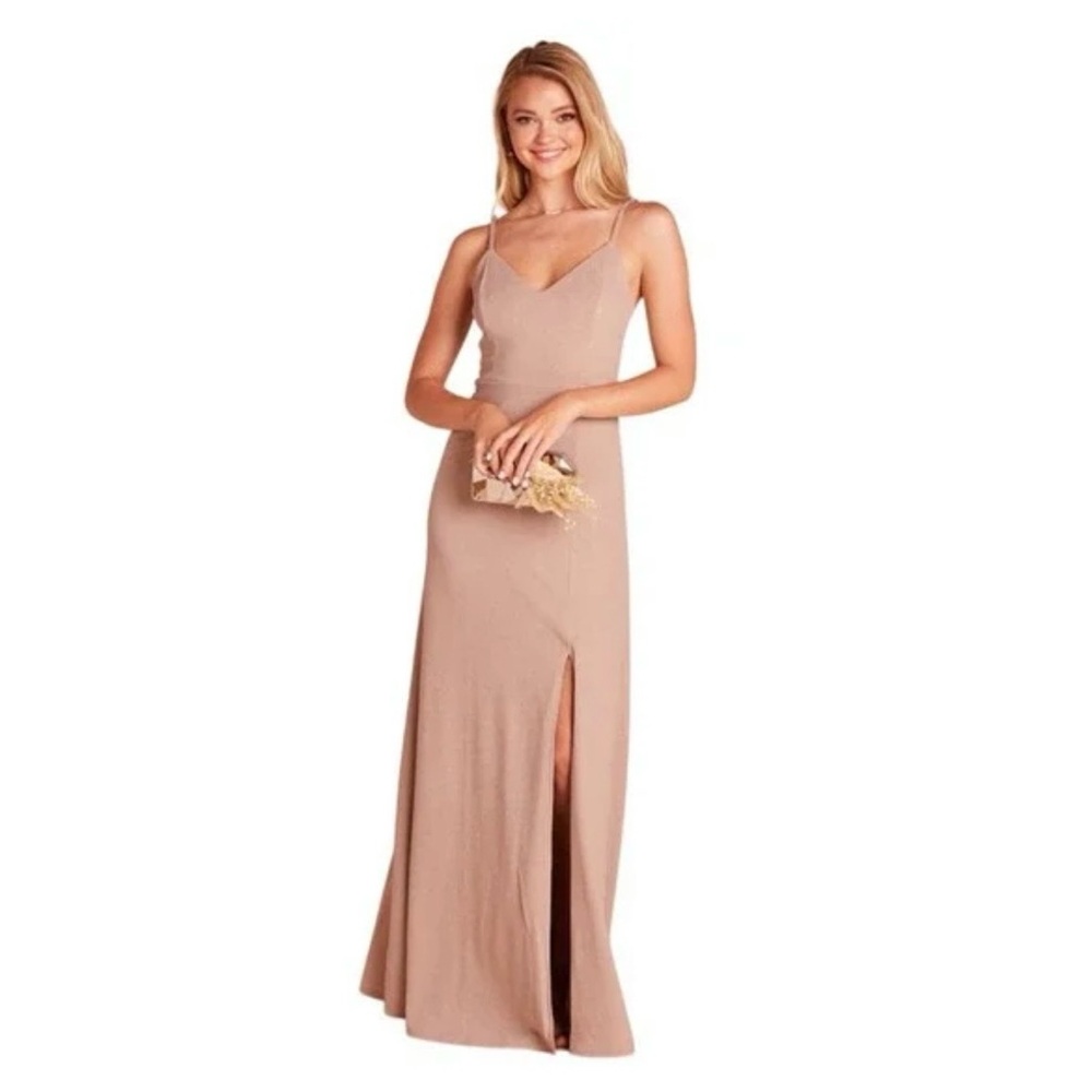 NWT Birdy Grey | Jay Long Dress Crepe Leg Slit In Taupe, Spaghetti Strap Sz S